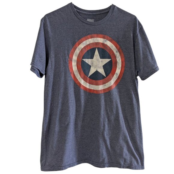 Marvel Men's Captain America T-Shirt, Large, Blue, Distressed Logo Graphic Tee - Picture 1 of 9